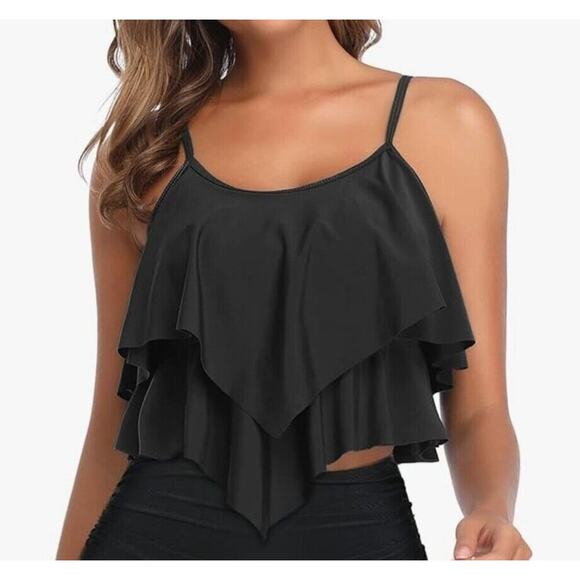 Adisputent Tankini top for high waisted bottom Swimwear black Medium BNWT - Picture 2 of 7
